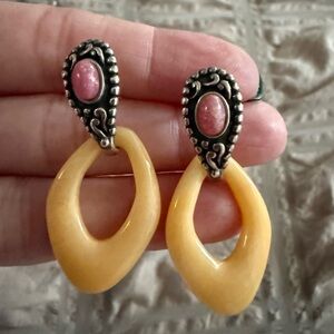 Carolyn Pollack Rodonite gemstone and Yellow Teardrop Earrings